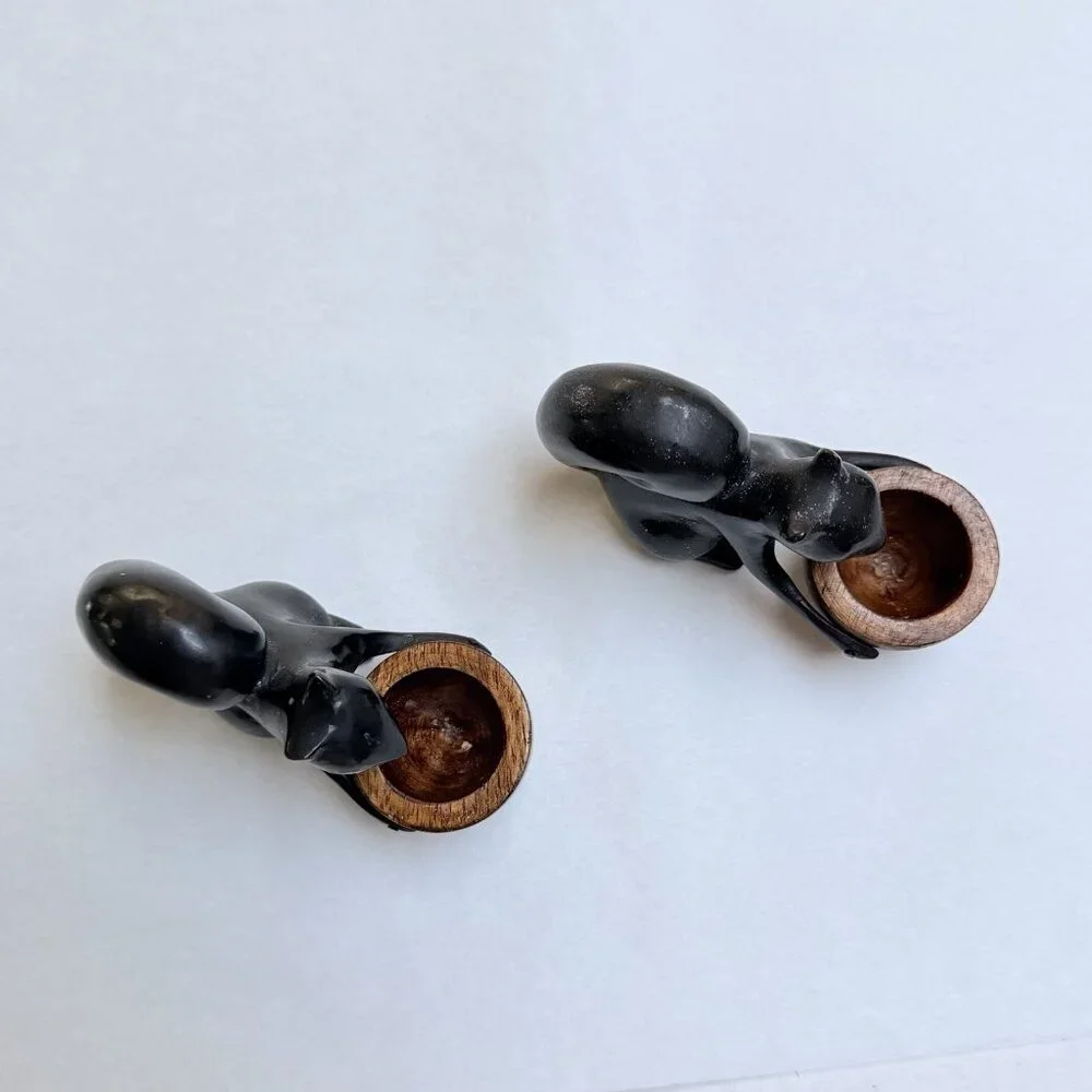 Pottery Barn Salt Server Squirrel Wood Set Of 2 Patina Decor Animal Gift - Picture 3 of 9